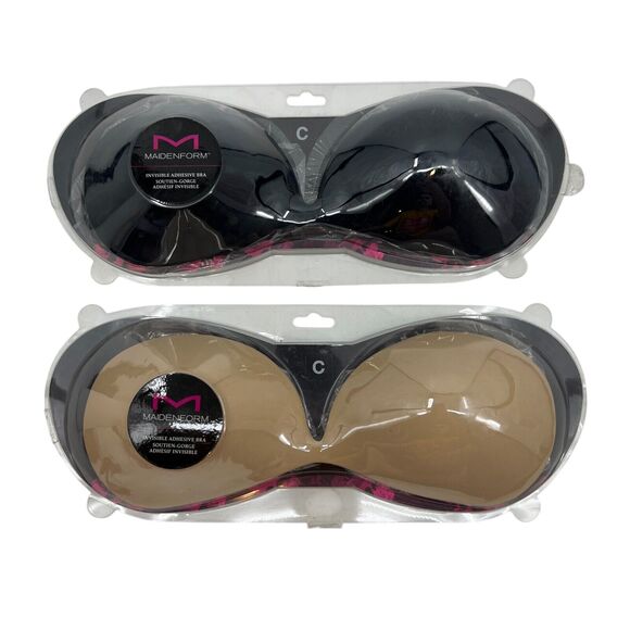 Maidenform Bra Womens C Black Nude Invisible Adhesive Seamless Strapless Lot 2 - Picture 1 of 9